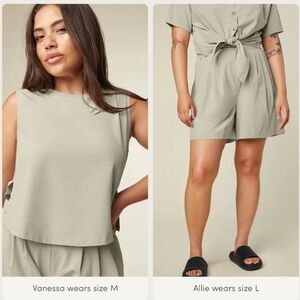 SET Wayre Travel Pocket Bermuda Flow Short & Boxy Shift & Snap Tank Sage M/L